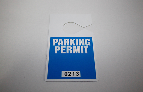 A Parking Hang Tag in Blue.